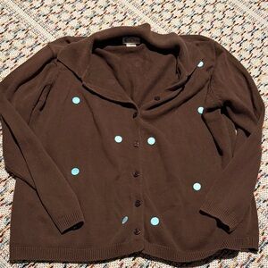 Chic Brown Cardigan with Blue Accents